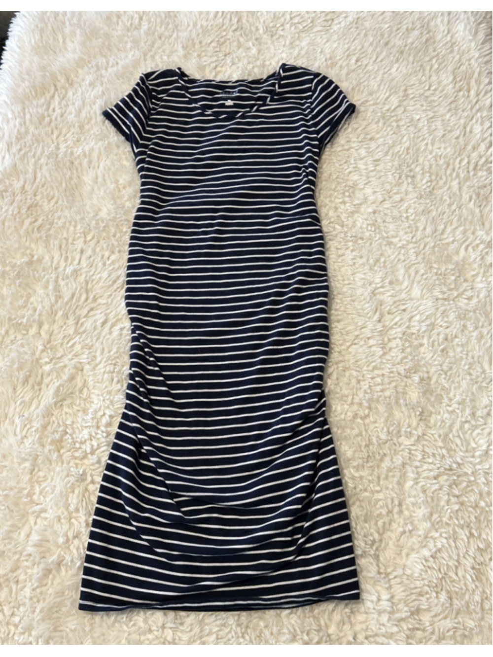 Isabel XS Maternity T Shirt Navy Striped Dress Stretchy Comfortable